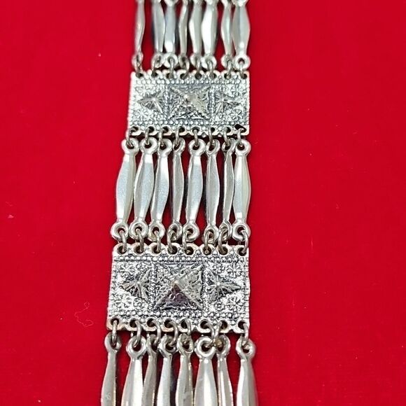 Vintage Signed Wide Hecho Mano Mexico Silver multi-strand Bracelet - Picture 2 of 3